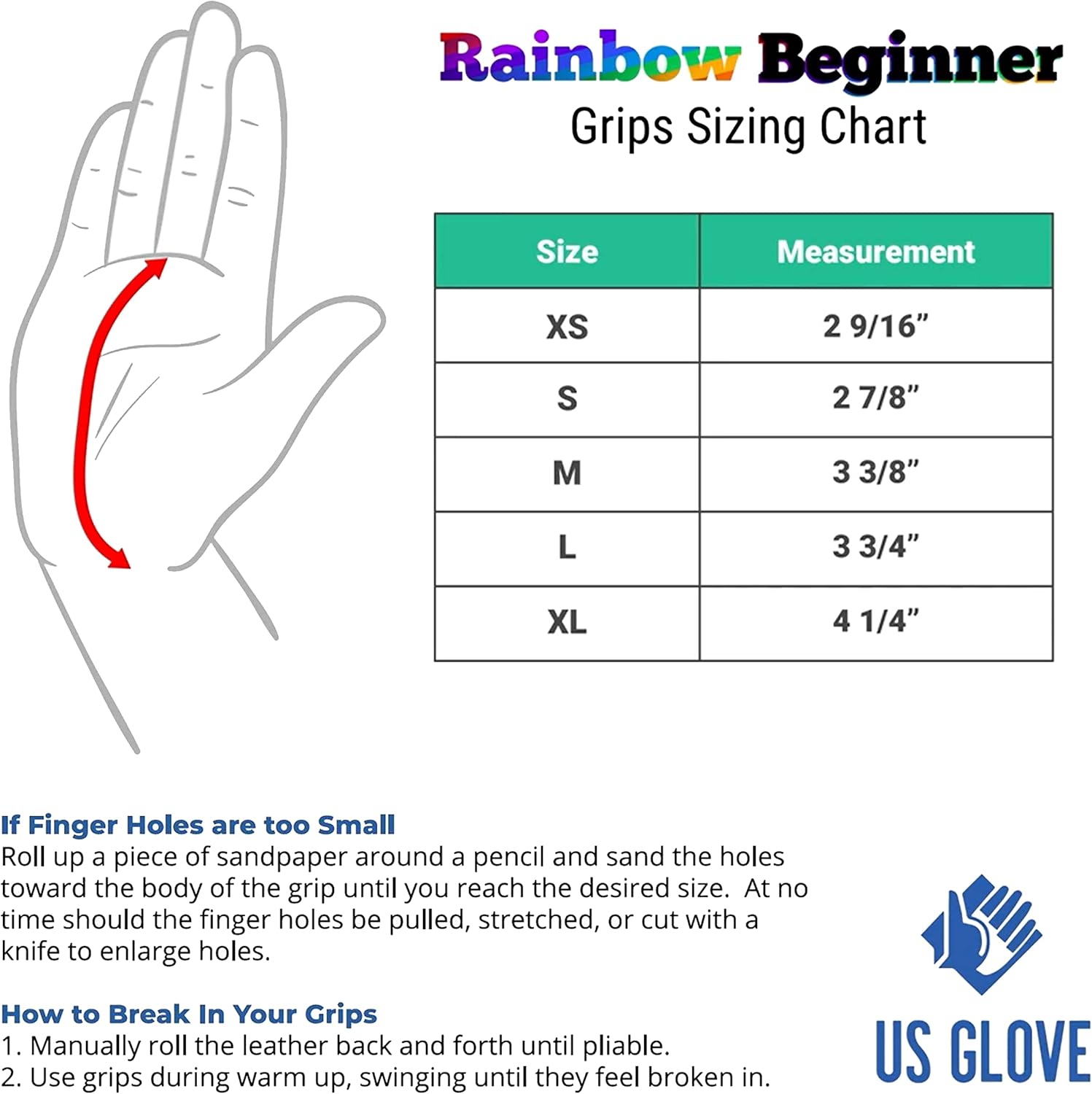 US Glove Beginner Hook and Loop Grips